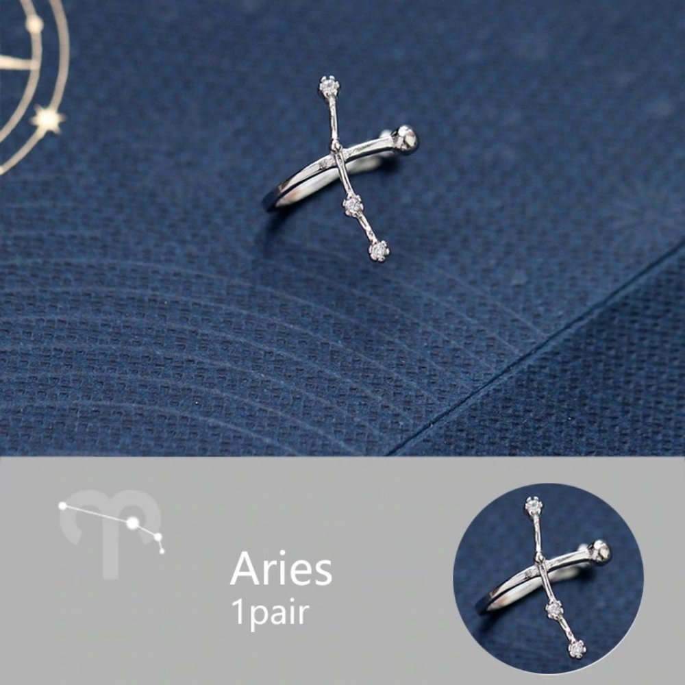925 Sterling Silver Zodiac Earrings Cuff -Aries
